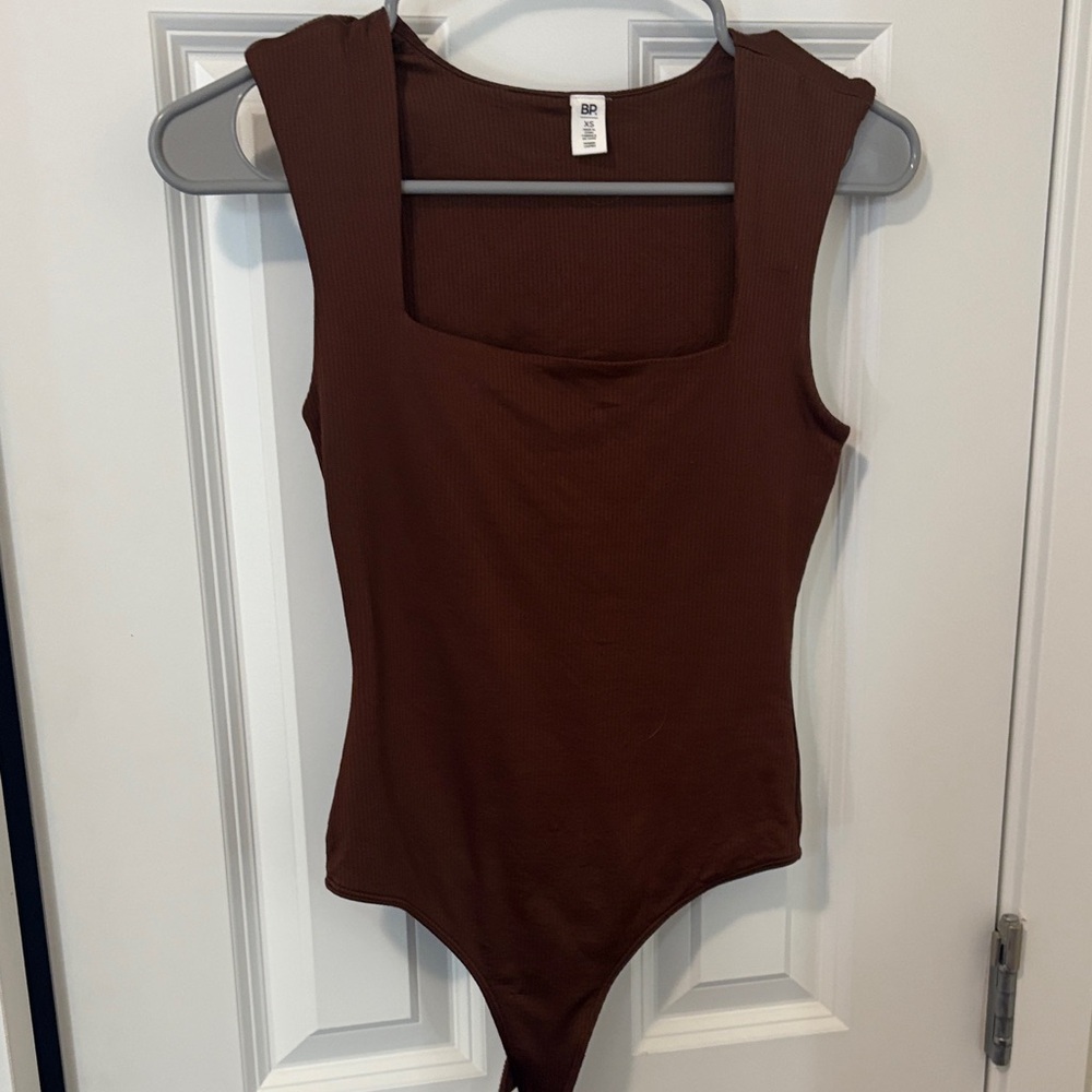 BP Brown Ribbed Square-Neck Sleeveless Bodysuit